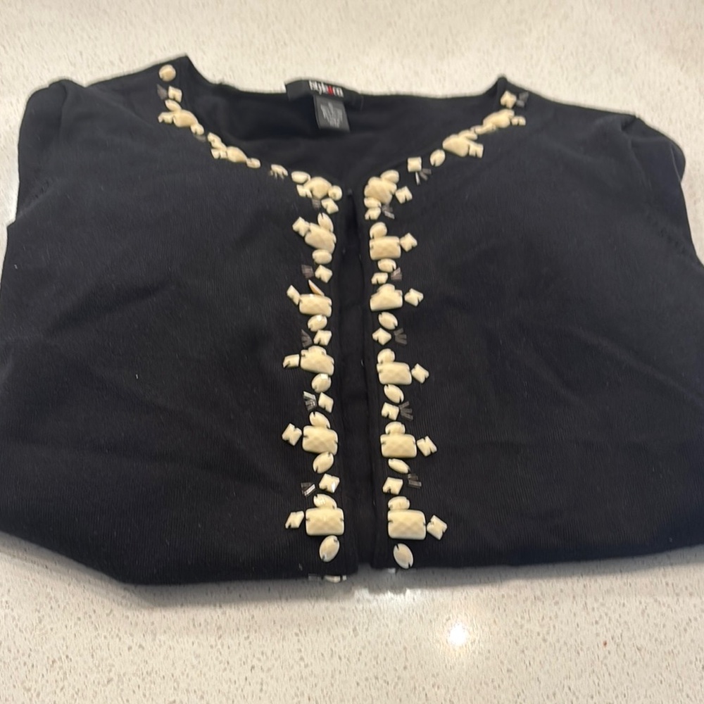 Cream colored gem embellished, black cardigan sweater